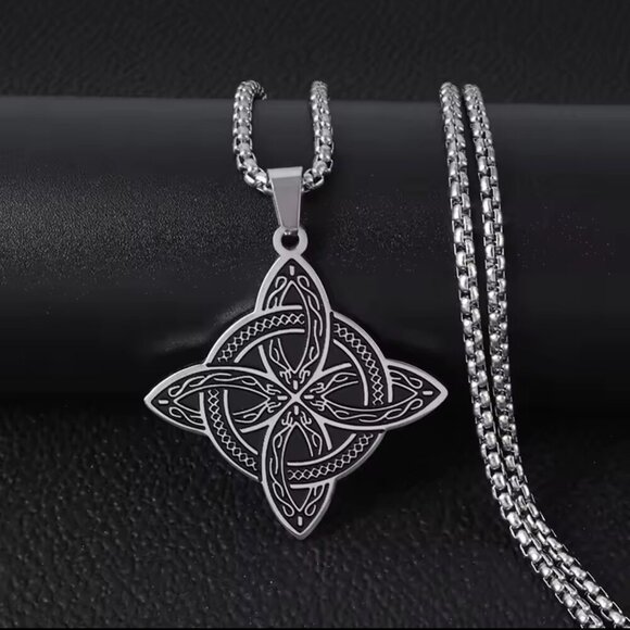 Stainless Steel Celtic Knot Pendant Necklace - Etched Design #1521 - Picture 7 of 7